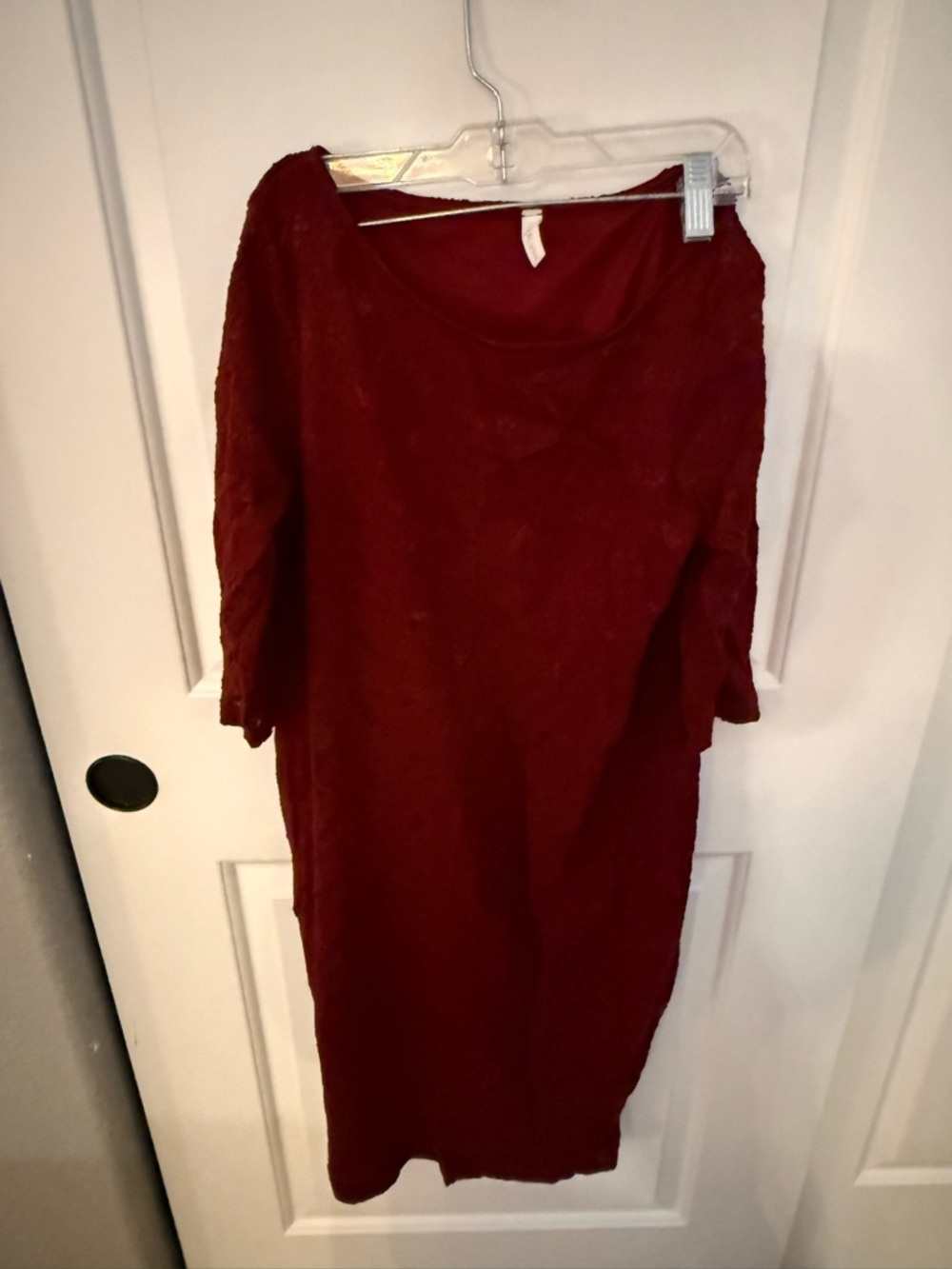 Pink Blush Women’s Lace Burgundy Maternity Midi Dress - Elegant Scoop Neck